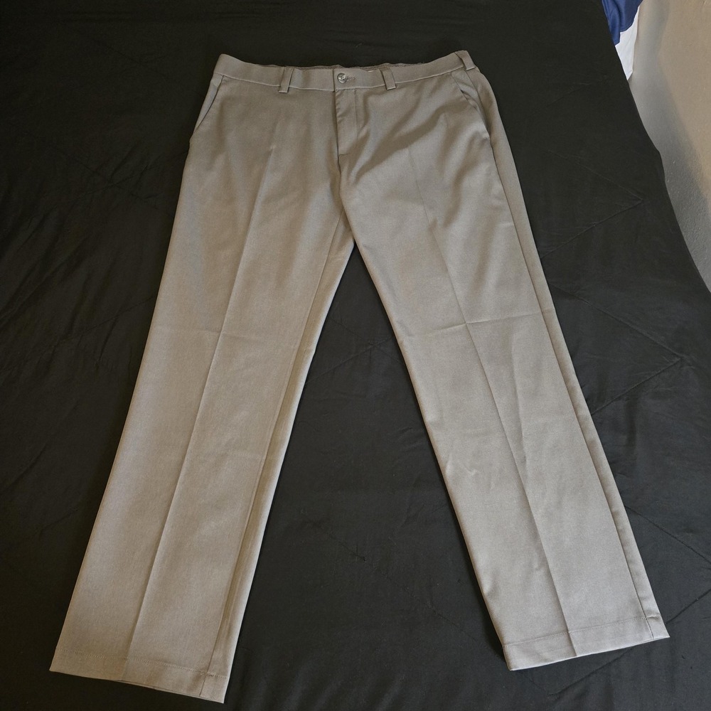 Haggar Dress Pants Mens 40x32 Gray Straight Leg Cool Right Performance Flex